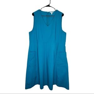 Eileen Fisher Sleeveless V-neck Teal Pocket dress, size XL